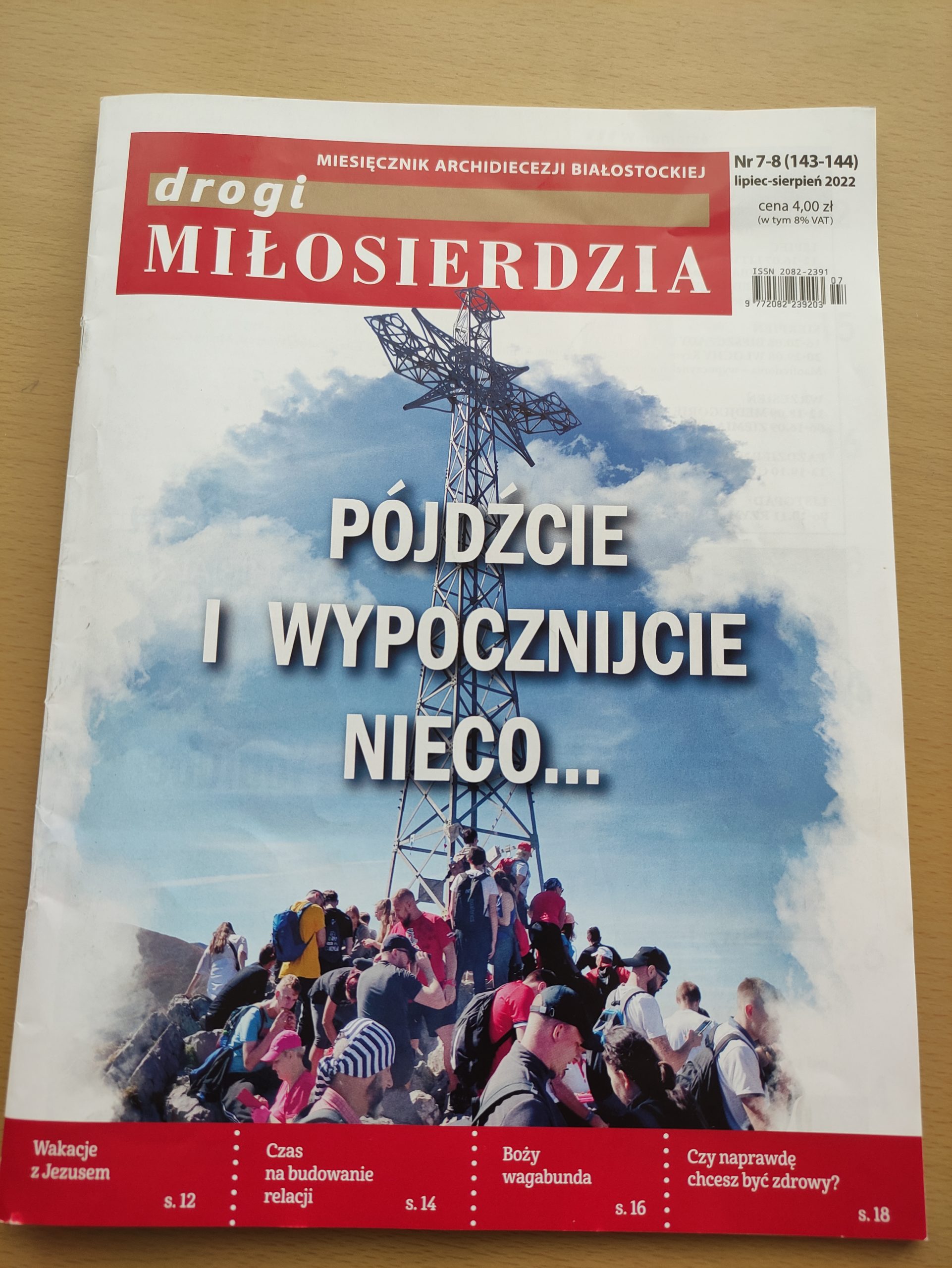 Okładka miesięcznika „Drogi Miłosierdzia”, nr 7–8 z 2022 roku, z tytułem „Pójdźcie i wypocznijcie nieco”.