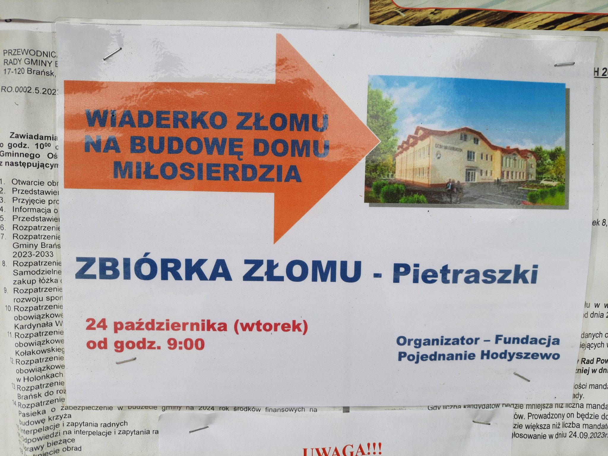 Zbiórka złomu na budowę domu w Miłosierdziu, 24 października o godzinie 9:00. Organizator – Fundacja Pojednanie Hodyszewo.