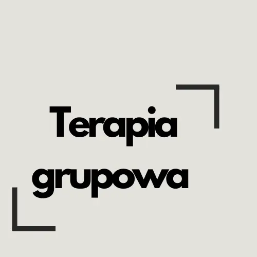 Plakat informujący o terapii grupowej prowadzonej przez Panią Marzenę Trzaskę, z zaproszeniem do zapisów we wtorki o godzinie 18.00.